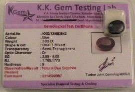 Satyamani Cert. Natural Blue Sapphire Gemstone