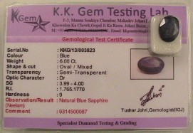 satyamani Cert. Natural Blue Sapphire Gemstone