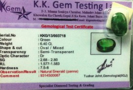 6.4 Ct. Satyamani Certified Natural Emerald (Panna)Gemstone