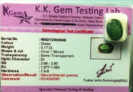 5.17 Ct. Satyamani Certified Natural Emerald (Panna)Gemstone