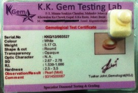 5.17 Ct. Satyamani Certified Natural Pearl (Moti) Gemstone