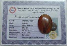 34.3 Cts Satyamani Carnelian Certified Loose Gemstone For Reiki Chakra Healing