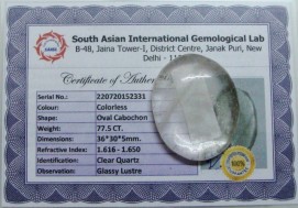 77.5 Cts Satyamani Clear Quartz / Spathik Certified Loose Gemstone For Reiki Chakra Healing