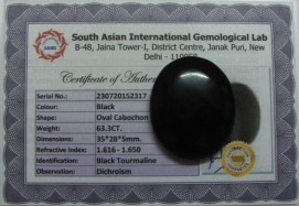 63.3 Cts Satyamani Black Tourmaline Certified Loose Gemstone For Reiki Chakra Healing