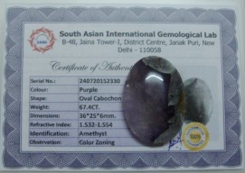 67.4 Cts Satyamani Natural Amethyst Certified Loose Gemstone For Reiki Chakra Healing