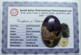 63.1 Cts Satyamani Natural Amethyst Certified Loose Gemstone For Reiki Chakra Healing