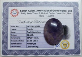 49.5 Cts Satyamani Natural Amethyst Certified Loose Gemstone For Reiki Chakra Healing