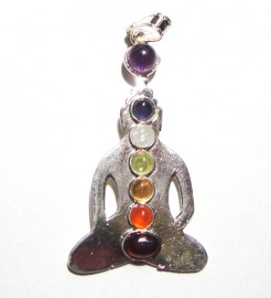 Satyamani Natural Seven Chakra Human Shape Energy Pendant in German Silver