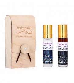 Ambrosial Gift Set 8ml * 2  Black Musk, White Oud RollOn Exotic Extrait de Parfum | Attar | Ittar