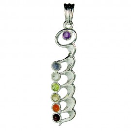 Satyamani Natural Seven Chakra Gemstone Metal Coiled Pendant