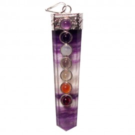 Satyamani Natural Seven Chakra Fluorite Gemstone Energy Pendant