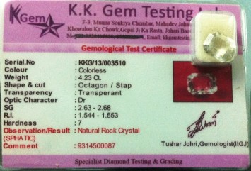 4.23 Ct. Satyamani Certified Natural Rock Crystal (Zercon) Gemstone