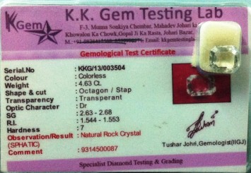 4.63 Ct. Satyamani Certified Natural Rock Crystal (Zercon) Gemstone