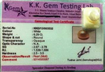 6.29 Ct. Satyamani Certified Natural Pearl (Moti) Gemstone