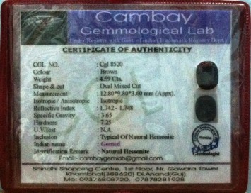 4.59 Ct. Satyamani Certified Natural Hassonite /Gomed Gemstone