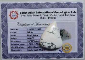 60.6 Cts Satyamani Natural White Howlite Certified Loose Gemstone For Reiki Chakra Healing