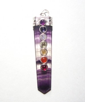 Satyamani Natural Seven Chakra Flourite Gemstone Energy Pendant in German Silver