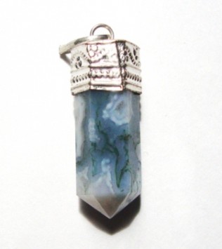 Satyamani Natural Moss Agate Gemstone Crystal Point Pendant