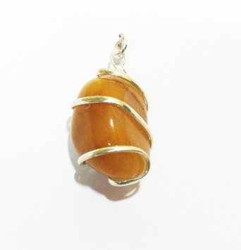 Satyamani Natural Carnelian Tumble  Gemstone Wrapped Pendant For Emotional Warmth