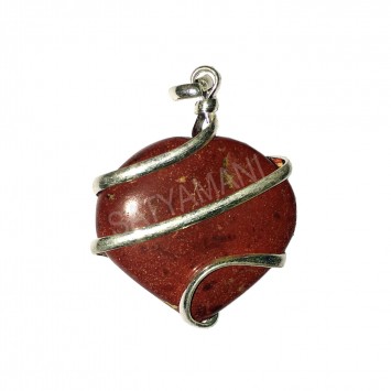 Satyamani Natural Red Jasper Heart  Wrapped Pendant