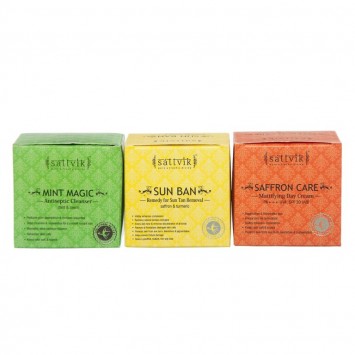 Sattvik Organics Summer Splash Combo- (Mint Magic 40gm, Saffron Care 40gm, Sun Ban 40gm)