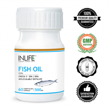 INLIFE Fish Oil, Omega 3, 500 mg 60 Capsules 180/120 EPA DHA For Brain Health