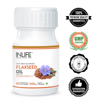 INLIFE FlaxSeed Extra Virgin Cold Pressed Oil,500 mg 60 Veg Capsules For Joints