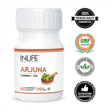 INLIFE Natural Arjuna Extract 500 mg, 60 Veg Capsules For Cardiac & Brain Health