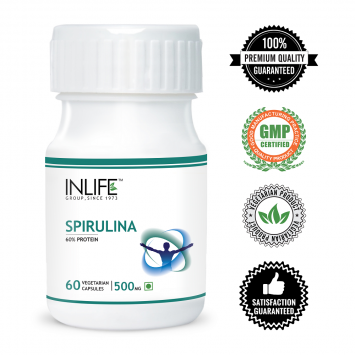 INLIFE Spirulina, 500 mg 60 Vegetarian Capsules,Green Super Food For Digestion