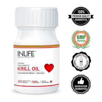 INLIFEÂ Krill Oil 500 mg Omega 3 Essential Fatty Acid With EPA DHA, 30 Capsules