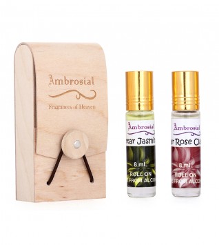 Ambrosial Gift Set 8ml * 2 Rose, Jasmine RollOn Exotic Extrait de Parfum | Attar | Ittar