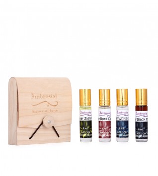 Ambrosial Gift Set 8ml-4 Attar Rose Jasmine Black Musk White Oud Natural Pure