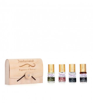 Ambrosial Gift Set 3ml-4 Attar Rose Jasmine Black Musk White Oud Natural Pure