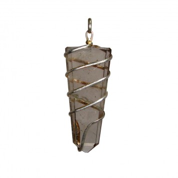 Satyamani Natural Smokey Quartz Gemstone Flat Wrapped Pendant