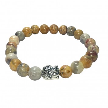 Satyamani Natural Crazy Lace Agate Buddha Bracelet